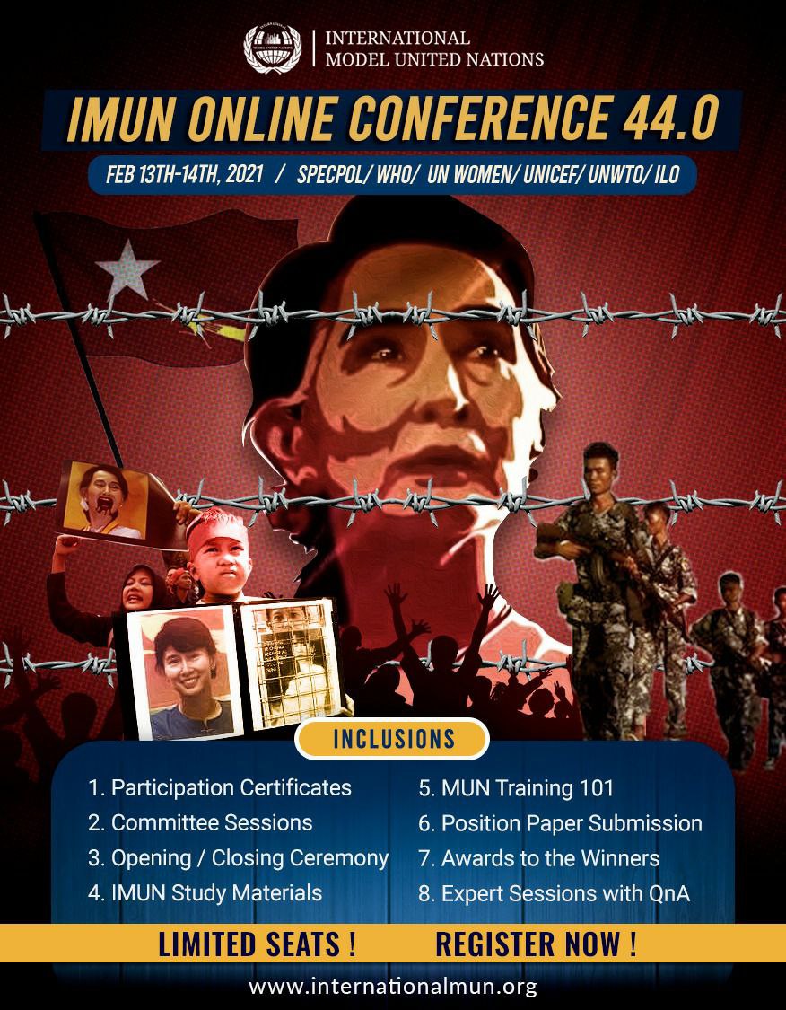 IamSayanCh's tweet photo. All eyes are on the situation in Myanmar. After the military staged. Join us in an urgent SPECPOL session at IMUN online conference 44.0 Use this referral code https://t.co/ZbM6I52GBi @imunofficial https://t.co/msWRIxcexl
