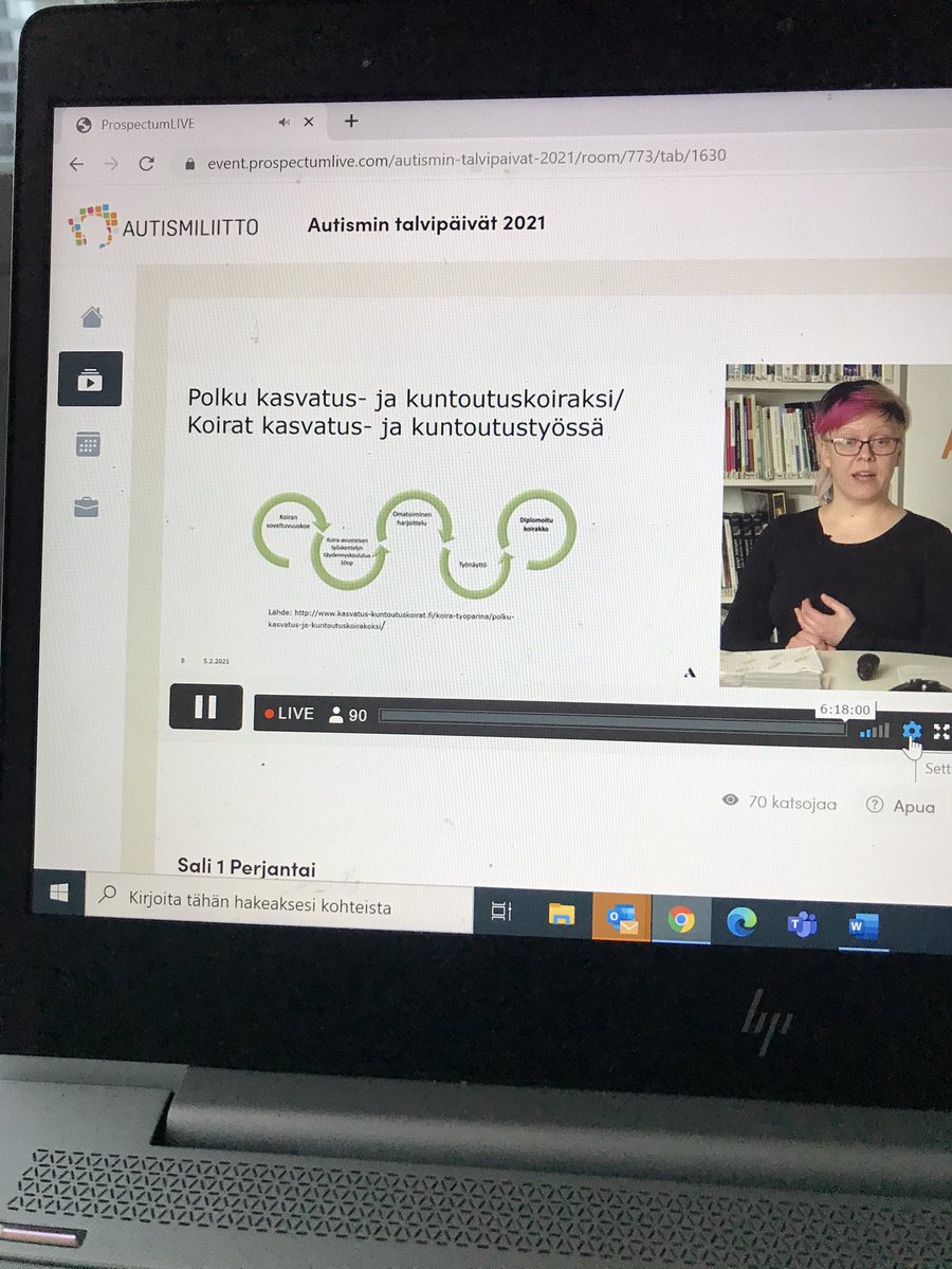 Ensimmäinen päivä Autismin talvipäivillä päättyy aiheeseen”Kun koira kuntouttaa”. Kiitos <a href="/Autismiliitto/">Autismiliitto</a> erinomaisista järjestelyistä 
#autismipäivät2021 #autismi #