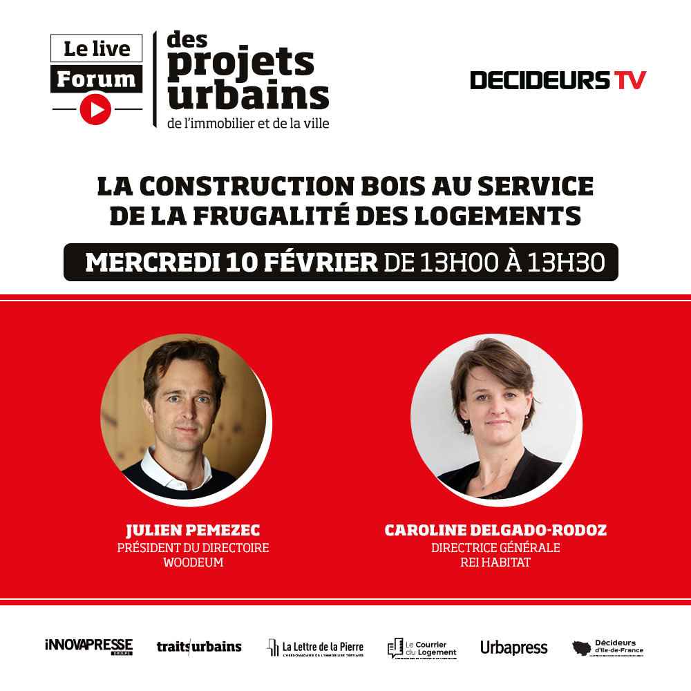 📅 [#FPULIVE-10/02] La #construction #bois au service de la frugalité des logements. Retrouvez <a href="/JulienPemezec/">Julien Pemezec</a> <a href="/Woodeum/">Woodeum</a> et Caroline Delgado-Rodoz <a href="/REI_Habitat/">REI Habitat</a>  mercredi 10 février à 13h sur <a href="/DECIDEURSTV/">DECIDEURS TV</a>

🔗 Programme complet : bit.ly/3pQYUaI 

#immobilier #logement #ville