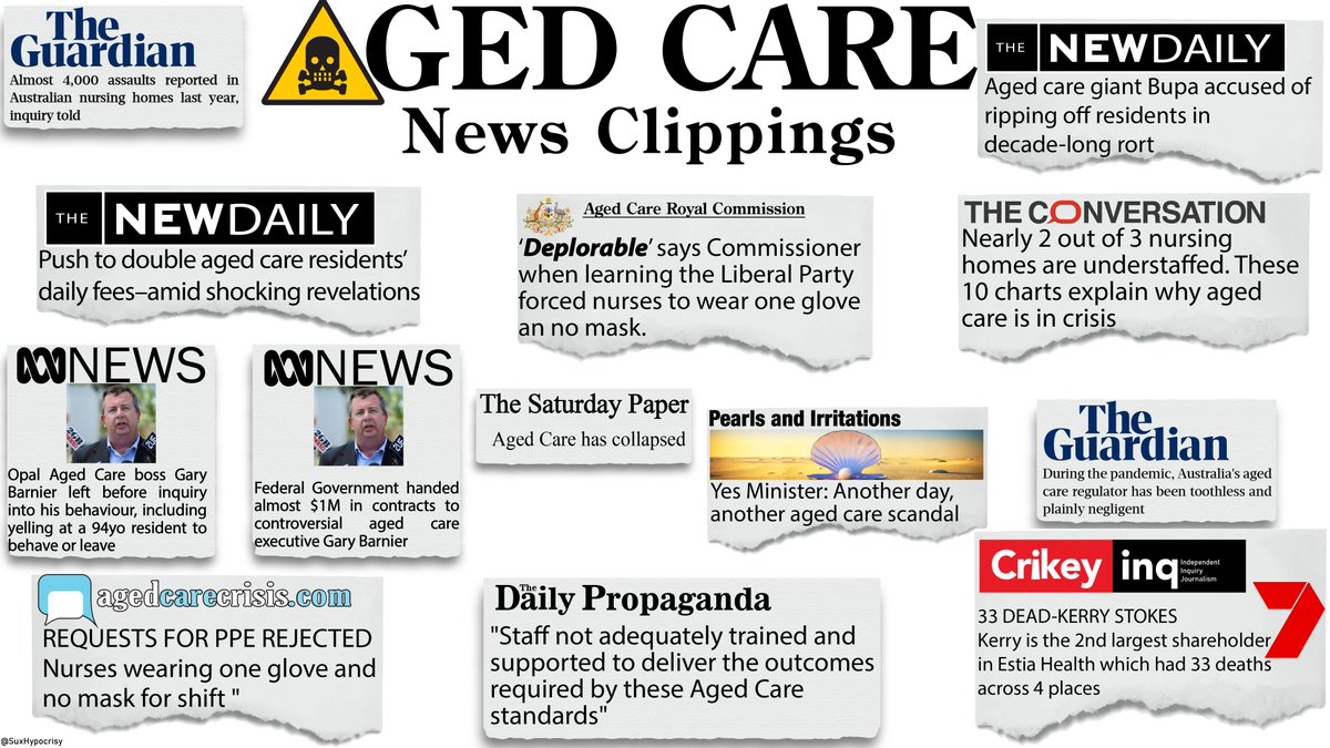 17/The shocking neglect by the LNP has received little attention from the Main stream media. This is likely due to the vested interests & cronyism. Kerry Stokes has a $100M investment in Estia Aged Care, Estia had 33 deaths in 4 places.