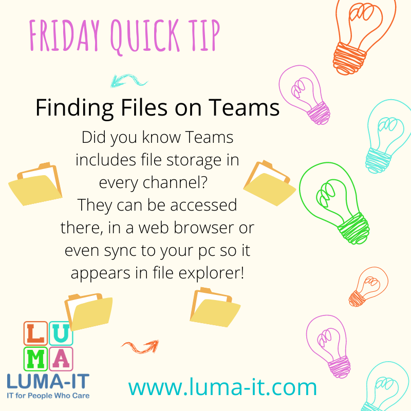 LUMA_IT's tweet photo. Friday Quick Tip!
Finding Files on Microsoft Teams
#Microsoft #MicrosoftTeams  #Fileexplorer  #Fridayquicktip https://t.co/JWMkZy1HKm