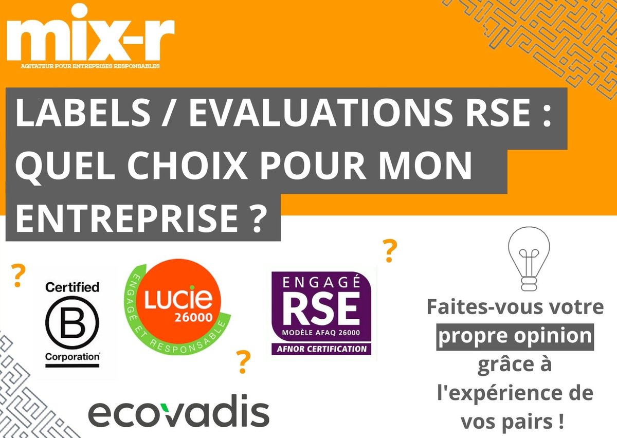 #Labels, #évaluations #RSE : quel choix pour son #entreprise?
RDV le 09 mars pour une #tableronde d'entreprises qui vous expliqueront leur choix et les spécificités de chacun.
@Valrhona , <a href="/KenseoR/">Kenseo RH</a> , @SGAME, <a href="/CE_RhoneAlpes/">PoC via badhacker0x1</a> .
@Label_LUCIE, <a href="/ecovadis/">EcoVadis</a> <a href="/BCorp_Fr/">B Corp France</a> <a href="/AFNOR/">AFNOR</a> #ISO26000