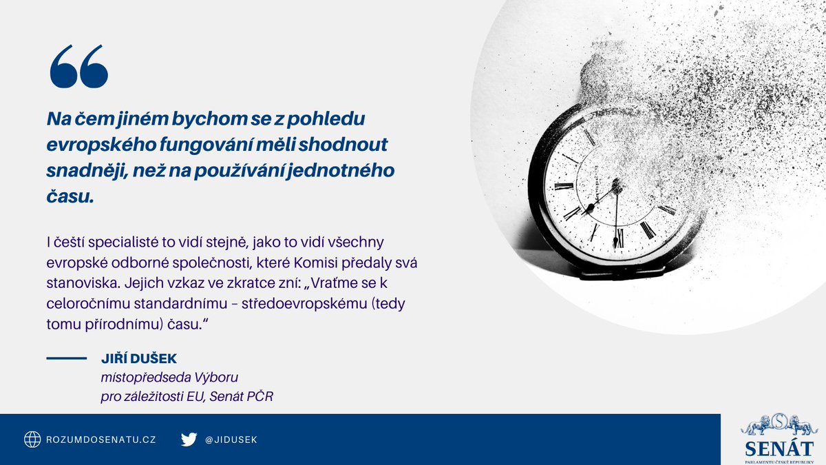 JiDusek's tweet photo. Ani letos se konce přetáčení ručiček na hodinách nedočkáme. Na čem jiném bychom se z pohledu evropského fungování měli shodnout snadněji, než na používání jednotného času. @SenatCZ  #stredoevropskycas  https://t.co/gsAAksOHvY https://t.co/8c2uoJ2woT