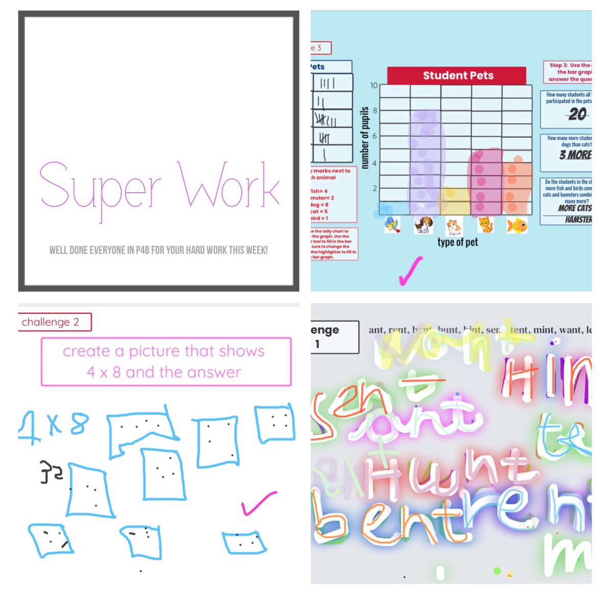 MissWakefieldCV's tweet photo. Another fantastic week of online learning for P4b! We have been learning how to multiply and divide by 4, facts about mammals, making predictions and reflecting on what fills our heart with happiness 🧠☺️💕 @CanalViewPSEdin https://t.co/pY81uIWynh