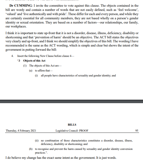 . @ccummingmp moved another stupid amendment to change the wording of the objective of the act, citing that her amendment had the same intent as and that 'It is just words'. If that's that case Dr Cumming then why propose this amendment and why vote against the bill? Vote her out!