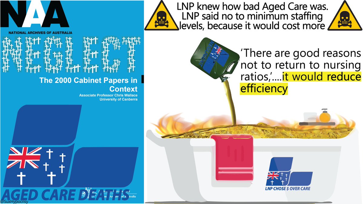 59/ Cabinet papers from 2000 revealed the Liberal party was fully aware of the extensive problems in Aged Care after the Kerosene bathing scandal. We now know the Liberal party consciously chose to not act on advice to have staff ratios b/c it would impact profits.