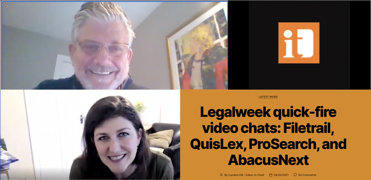 FileTrail's tweet photo. Check out our quick-fire video chat with @LegalITInsider, starting with @FileTrail's own Darrell Mervau speaking to Caroline Hill @chillmedia about top #lawfirm #InformationGovernance issues — Teams, #remoteworking, #digitization &amp; disposition: https://t.co/AknWwXqgJR

#legaltech https://t.co/nKaTetoR1R