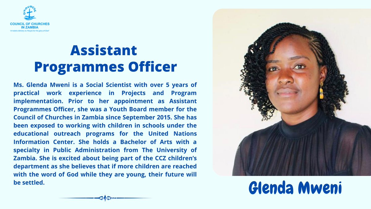 NEW APPOINTMENT
We are pleased to announce the appointment of Ms Glenda Mweni as Assistant Programmes Officer in charge of OneHope Southern Africa project.
facebook.com/10452330756939…