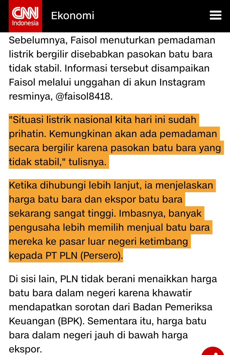 Sabar kak. Sebenarnya pada tau gak sih, kita terancam bakal kena pemadaman listrik bergilir?PLN terlalu bergantung sama batu bara sih yg jadi biang keladinya.Link selengkapnya  https://m.cnnindonesia.com/ekonomi/20210126174057-85-598662/besok-esdm-bicara-soal-pemadaman-listrik-bergilir-pln  https://twitter.com/nidhiasofi/status/1357204389832716289