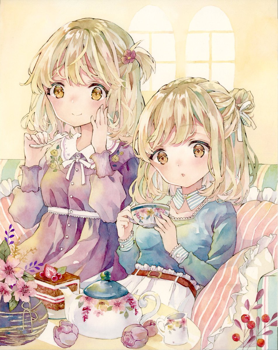 双子の日 透明水彩 ふたごのおそろ感が大好き 優子鈴 ゆこりん 東京展10 7 14のイラスト