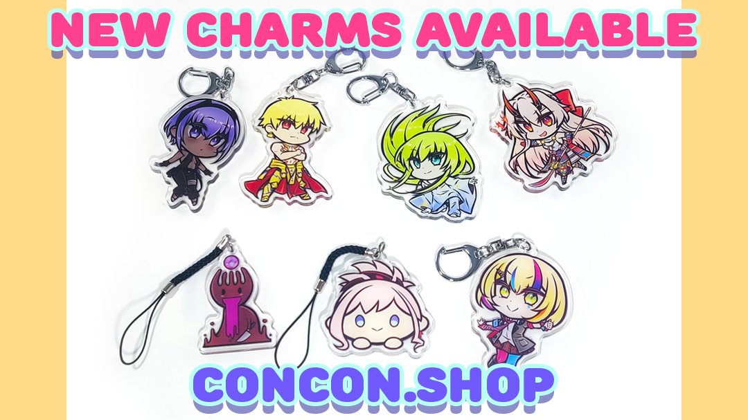 *NEW CHARMS UPDATED IN https://t.co/GorPtP4HfQ*
-FGO Serenity, Gilgamesh, Enkidu, Tomoe, Grail-kun, Musashi plush out now!
-Wacca Elizabeth now available as well!

I hope you guys like these designs~

#fgo #wacca 