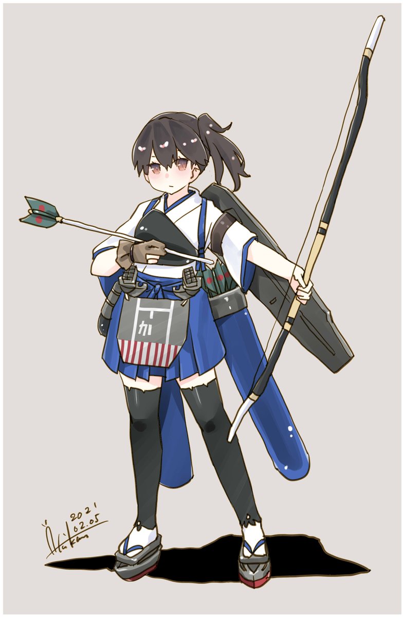 kaga (kancolle) 1girl solo weapon muneate thighhighs flight deck japanese clothes  illustration images