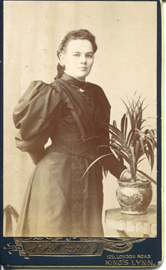 Emily Johnson appears again in TY1994.1950 with her sisters, Eleanor and Elizabeth. This time they are all wearing much larger leg-of-mutton style sleeves, which dates this photograph to the mid-1890s. This style can also be see in KLNTY2020.564 [15/20]