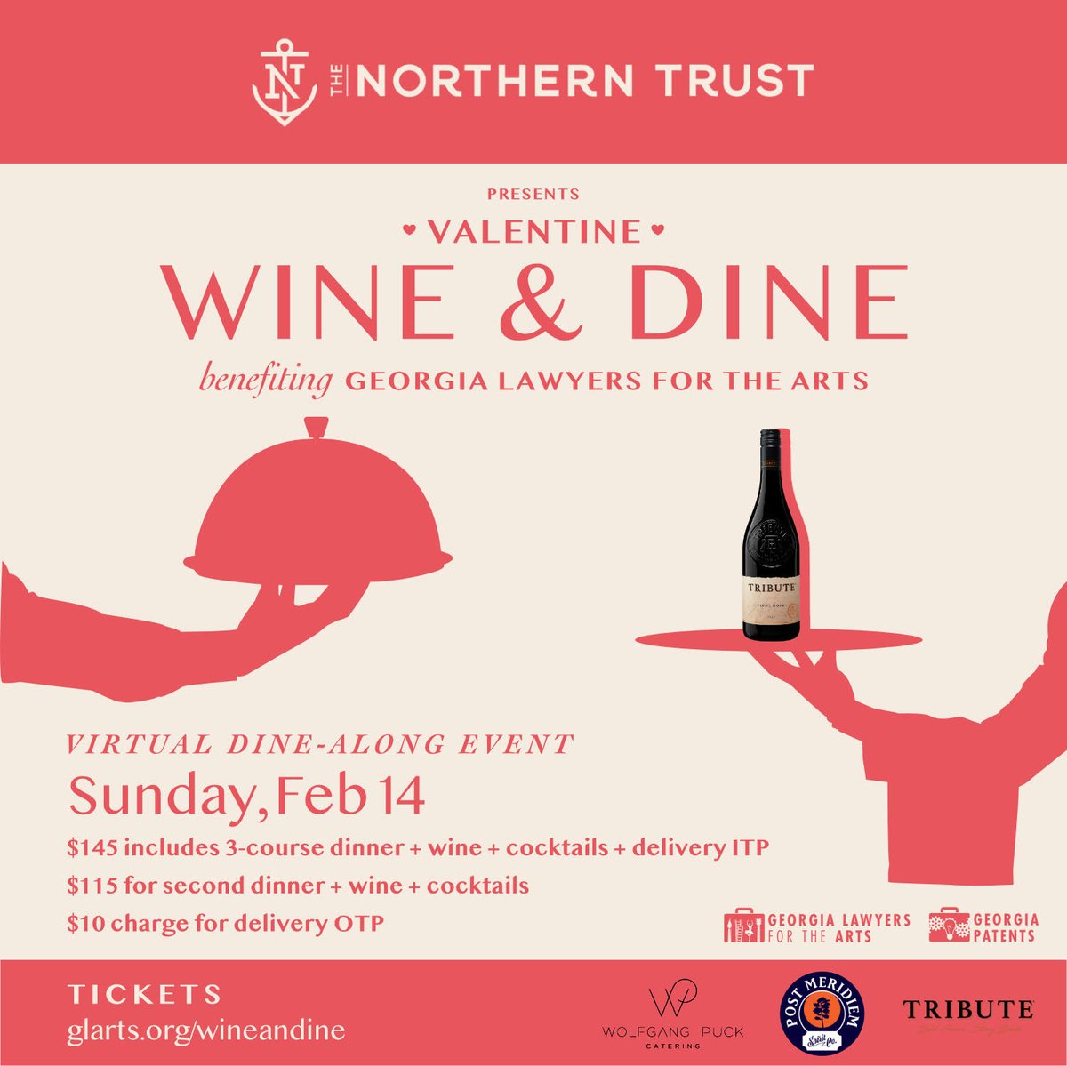 GLA_ARTS's tweet image. Valentine Wine &amp;amp; Dine - 3-Course Dinner (by Wolfgang Puck Catering) 🍽️ for Two + Tribute Wine 🍷 + @PostMeridiemSC Cocktails 🍹 + ITP Delivery all for only $145!
Register now at: glarts.org/wineanddine