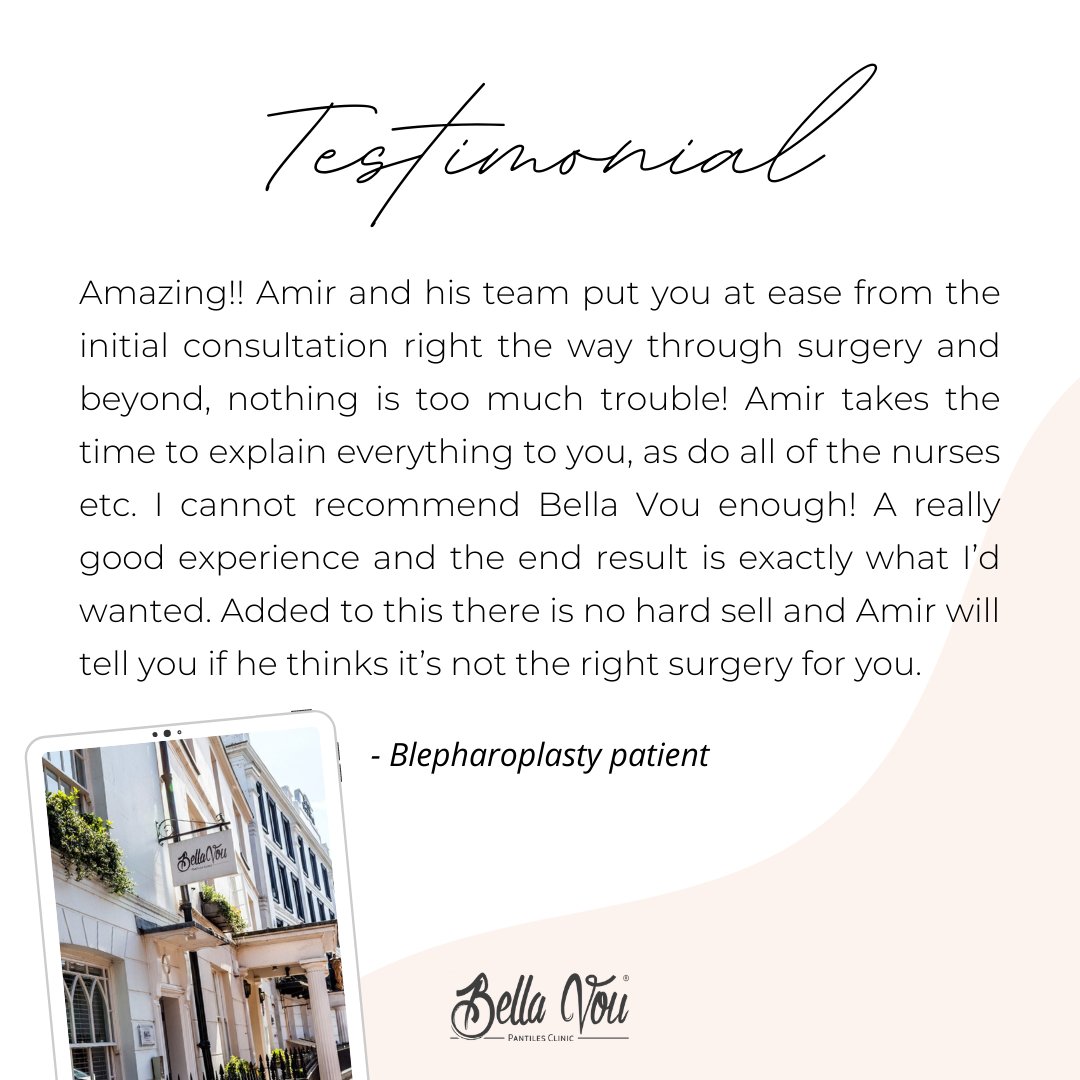 Bellavou's tweet photo. Happy Friday! We love this fantastic feedback we received recently from a #blepharoplasty patient. 🥰️ If you've had a great experience at #BellaVou, please let us know in the comments or head over to our Facebook page and leave us a review. 🙌 https://t.co/TmNgf8v3t8