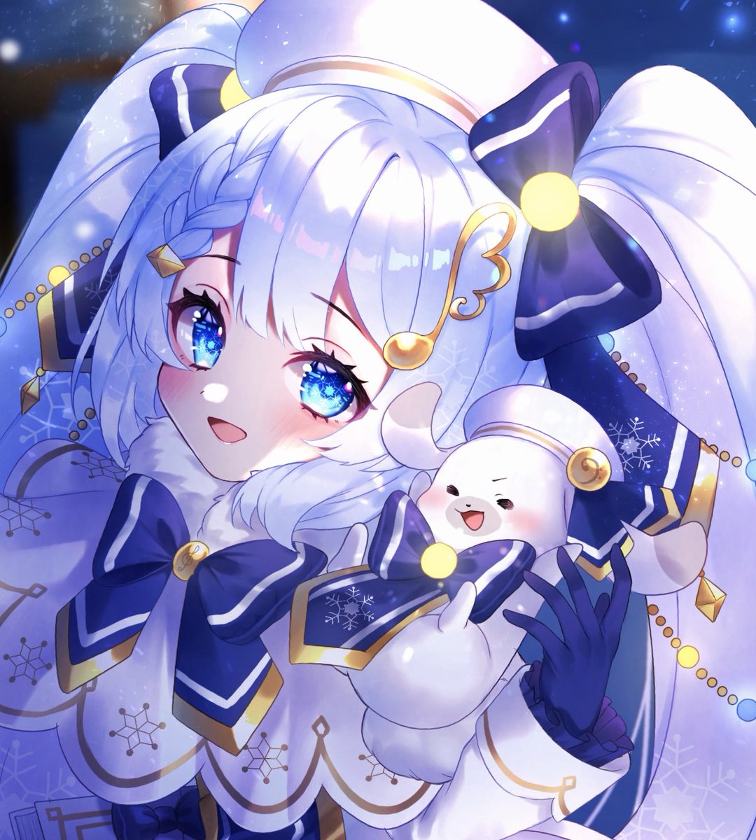 初音ミク ,ラビット・ユキネ ,雪ミク 「時計ちゃんとユキネ?❄
#雪ミク2021  #SNOWMIKU2021 」|ステラヴィ@低浮上のイラスト