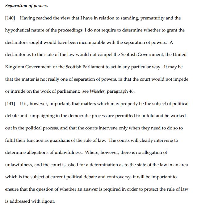 Lady Carmichael has also not definitively closed the door on a legal answer to the question of indyref2 - says political matters and campaigning should be permitted to unfold, and courts can "intervene to determine allegations of unlawfulness" at the appropriate moment
