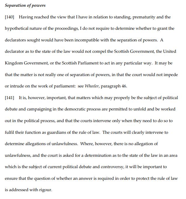 Lady Carmichael has also not definitively closed the door on a legal answer to the question of indyref2 - says political matters and campaigning should be permitted to unfold, and courts can "intervene to determine allegations of unlawfulness" at the appropriate moment