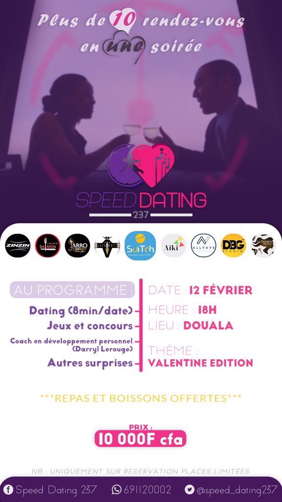speed_dating237's tweet photo. Qui a dit que l'amour ne concernait que les autres?
Inscrit toi via ce lien👇🏽
https://t.co/6g21kVO9ol
Et paye ta participation à notre première soirée speed dating 💜❤️
#SpeedDating237 #ValentineEdition https://t.co/SSmZdAJPpB