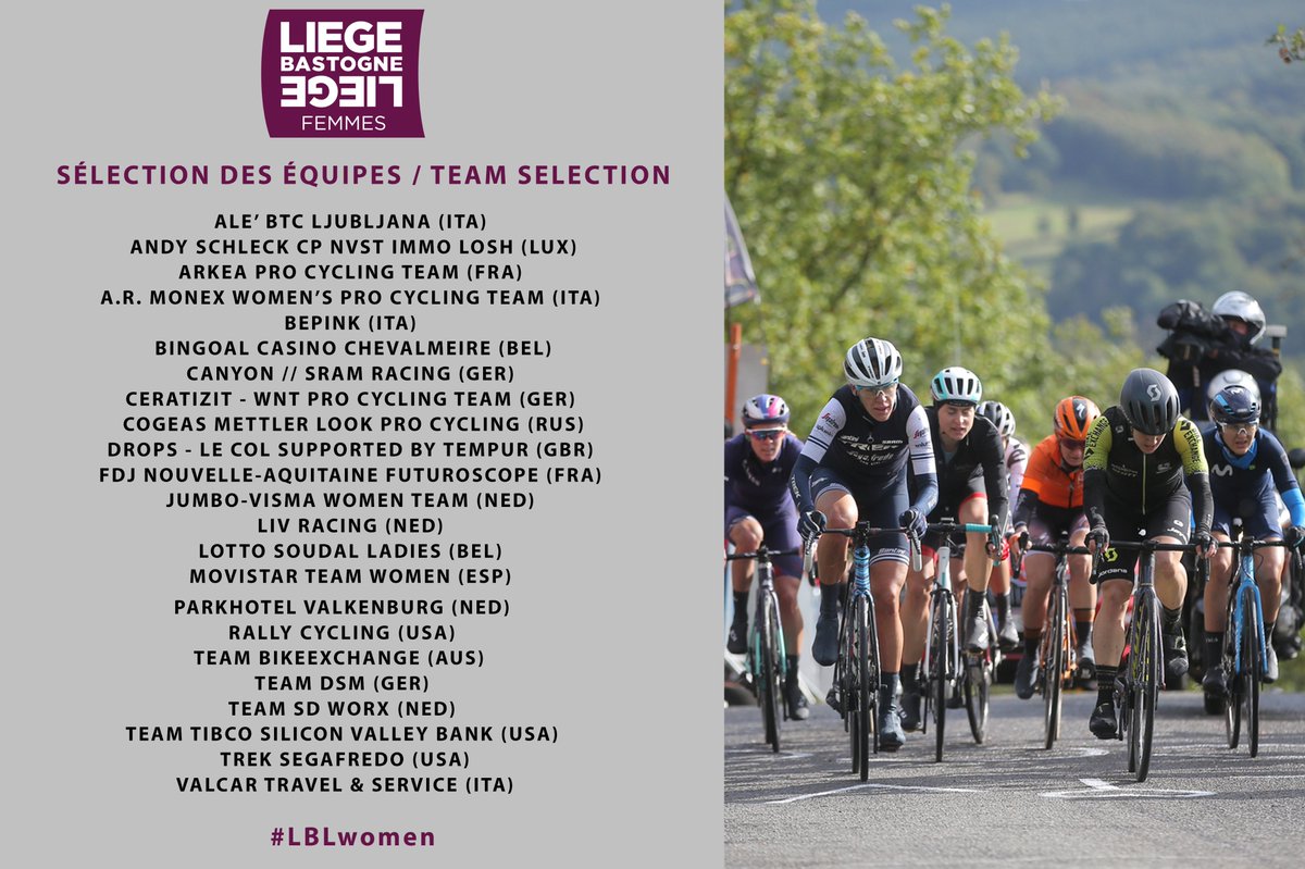 🚴‍♀️ Sélection des équipes #LBLwomen / Team selection 🚴‍♀️

🚴‍♀️ 23 équipes au départ ! / 23 teams will take to the start-line!