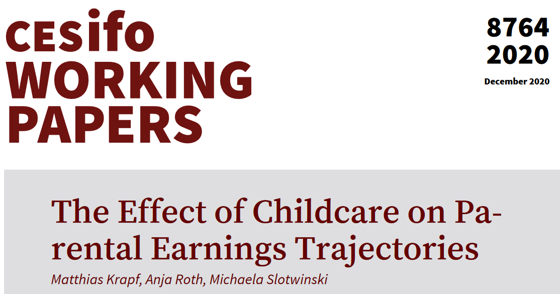 CESifoNetwork's tweet photo. The Effect of Childcare on Parental Earnings Trajectories | @MatthiasKrapf / Roth, Anja / @MichaelaSlotwi1 | https://t.co/CkKAV3KNsA https://t.co/IOFOWoi3T3