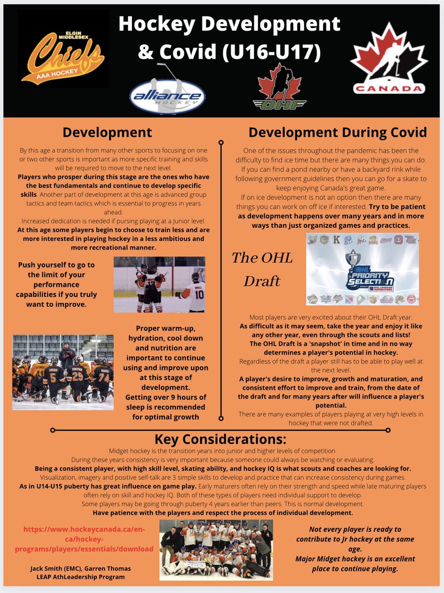 AAA Hockey 🏒 Midget aged AthLeader, Jack wanted to help the hockey community by sharing some info on hockey devp &amp; more. 
4 diff infographics for 4 ages U10–U17.
Quite proud of his project, take a look! 
@EMCChiefs thanks for supporting Jack!