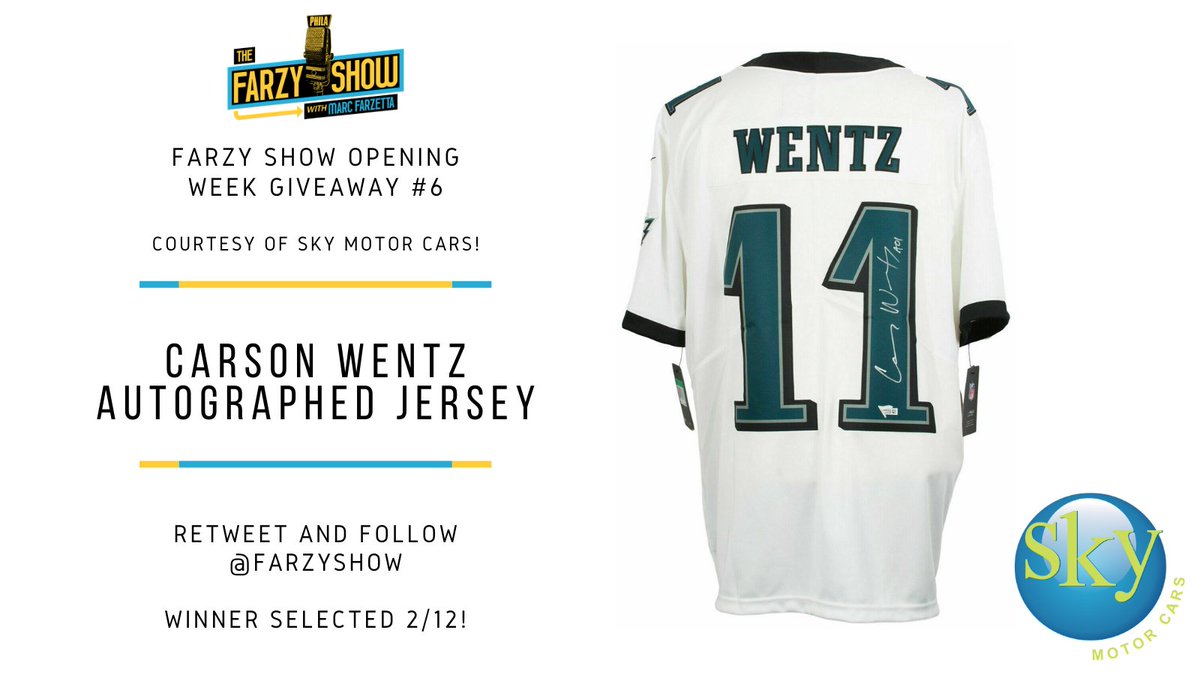 FarzyShow's tweet image. 🚨#GIVEAWAY EXTRAVAGANZA CONTINUES🚨

Courtesy of our friends at @skymotorcars, we're giving away a #free autographed #Eagles #Carson #Wentz jersey.  For your chance to win it's easy:

1. RETWEET this tweet
2. FOLLOW @FarzyShow
 
*Winner selected 2/12