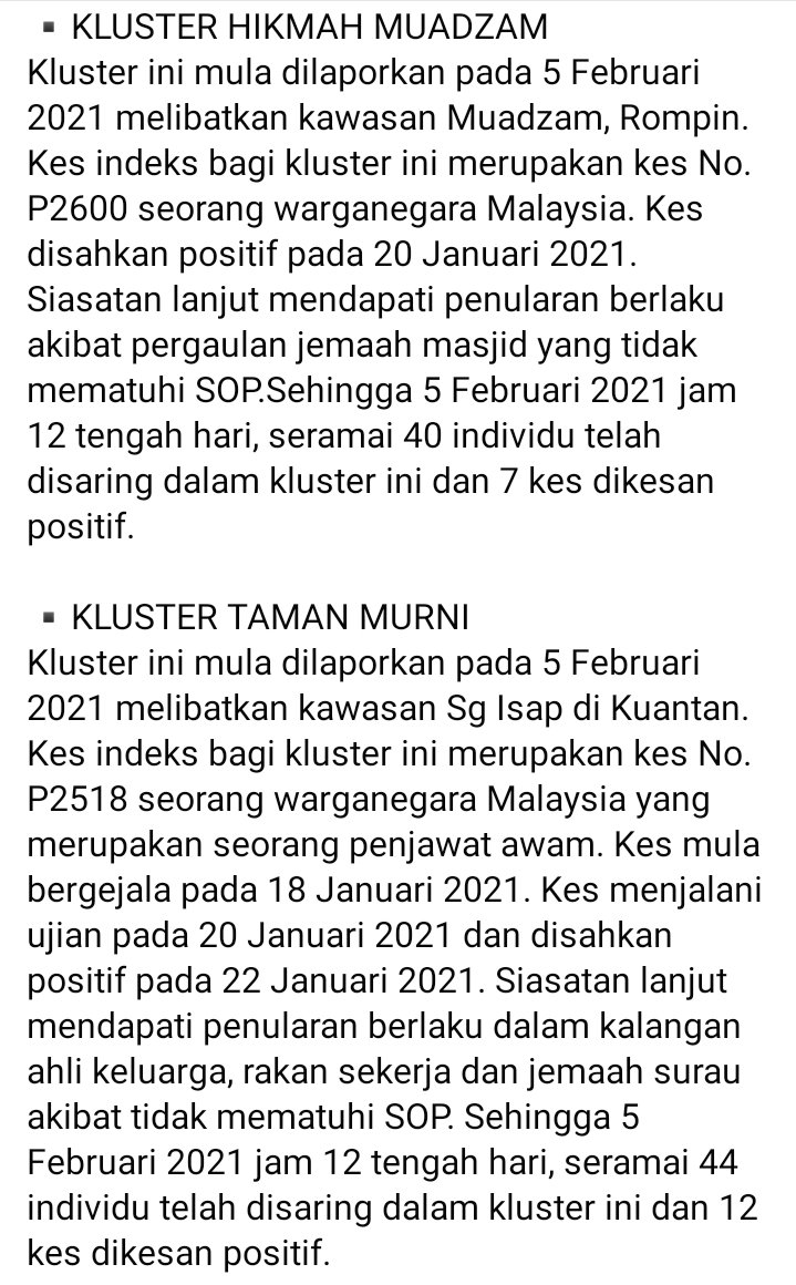 pahang_media's tweet photo. 𝟑 𝐊𝐋𝐔𝐒𝐓𝐄𝐑 𝐁𝐀𝐇𝐀𝐑𝐔 𝐃𝐈 𝐏𝐀𝐇𝐀𝐍𝐆 𝐇𝐀𝐑𝐈 𝐈𝐍𝐈

-Sumber Jabatan Kesihatan Negeri Pahang https://t.co/jMTupZCEtK
