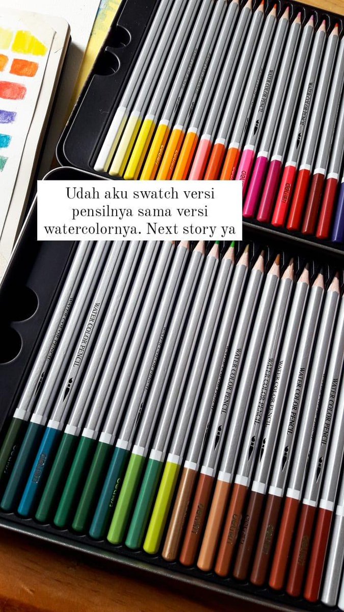 Aku udah tulis caption di fotonya yah. Isi 48 batang dan perbandingan versi pensil dan versi watercolornya.