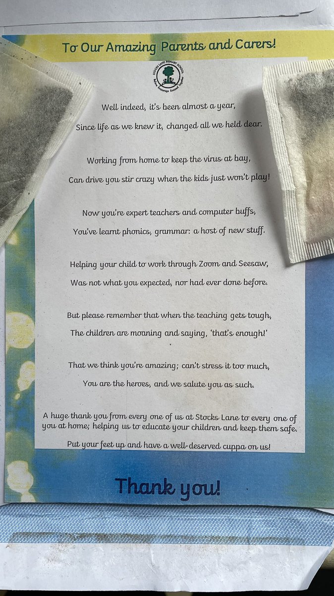 Liam Calland 🇺🇦 (@yorkshireguy) on Twitter photo Thank you <a href="/StocksLane/">Stocks Lane Primary</a> from me & <a href="/SarahCalland81/">Sarah Calland</a>.
Home Schooling has tested us all especially those parent’s juggling full time jobs. Little things like this are appreciated. Stay safe & roll on March 8th! 🤞🏻 Thank you <a href="/StocksLane/">Stocks Lane Primary</a> from me & <a href="/SarahCalland81/">Sarah Calland</a>.
Home Schooling has tested us all especially those parent’s juggling full time jobs. Little things like this are appreciated. Stay safe & roll on March 8th! 🤞🏻