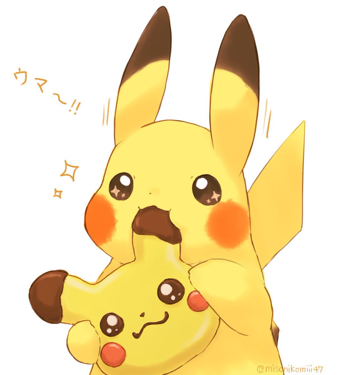 pikachu pokemon (creature) no humans solo open mouth flying sweatdrops full body brown eyes  illustration images