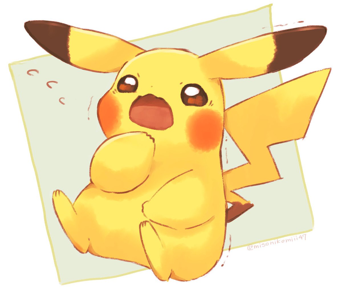 pikachu pokemon (creature) no humans solo open mouth flying sweatdrops full body brown eyes  illustration images