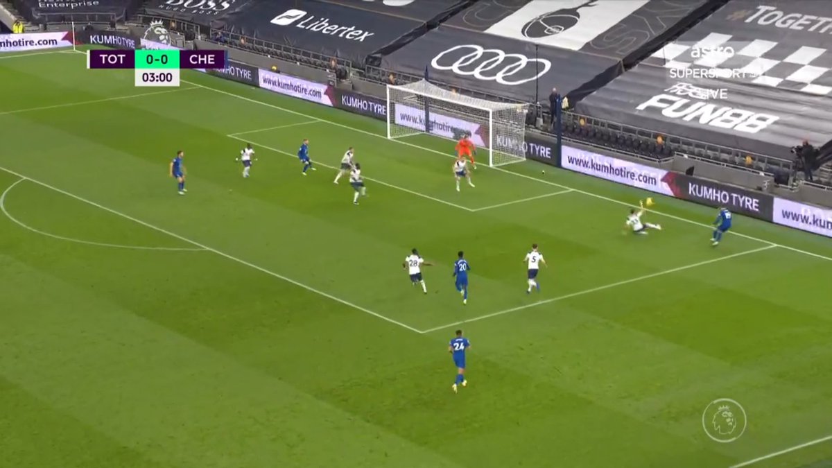 just seconds later after the ball gets shuffled around with rotations by CHO and Reece. Mount again finds space in behind Spurs defence for CHO to find him. a more decisive cross is needed here
