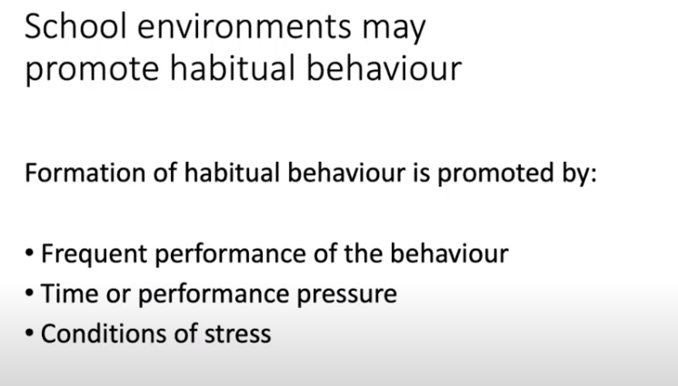 They reflect that the literature suggests that three factors sustain (and prevent change to) habitual behaviour, and that these three are strongly present in teaching.