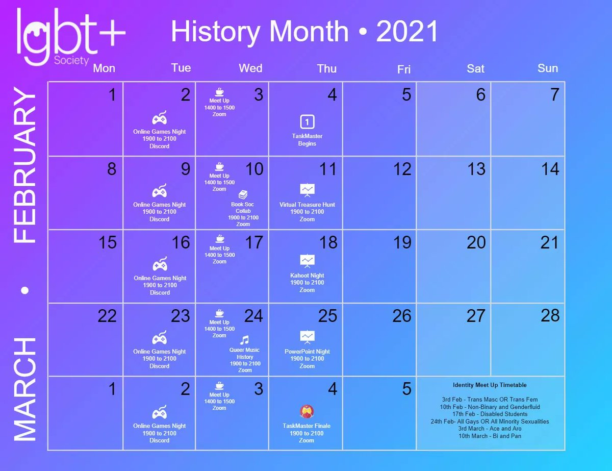 This month's events for LGBT history month! 🏳️‍🌈