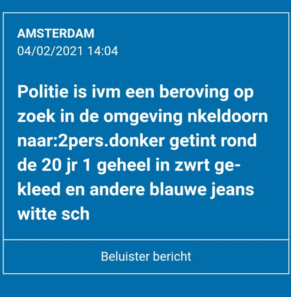 Politie zoekt getuigen van overval door twee donker getinte mannen op pakketbezorger in Amsterdam Zuidoost.????Het slachtoffer krijgt de hartelijke diversiteitsgroetjes van Femke Halalsema.???? ..