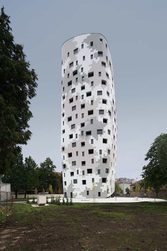 StoLtd's tweet photo. This new student accommodation in Croatia has a very distinctive grey and white camouflage appearance. Our #StoVentec R rainscreen cladding, #StoTherm Classic #insulation and #StoColor #Dryonic paint help create a seamless, curved #façade.
Architect and pics: PROARH d.o.o. https://t.co/pdQIHZTdcy