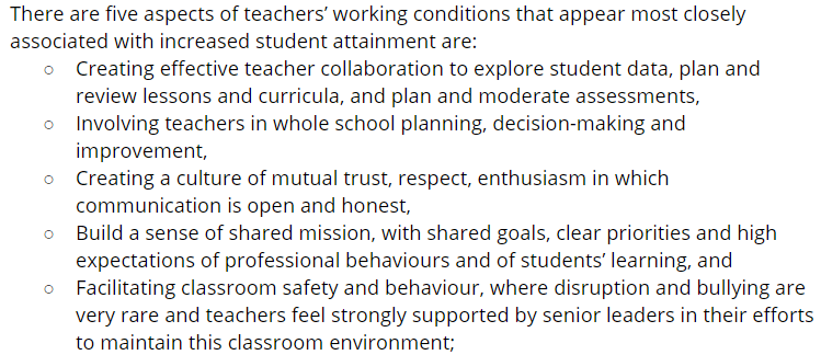 Another thought is that this theory about habit may help explain some of the contributions of teacher working conditions to teacher growth. [Image from a forthcoming  @TeacherDevTrust working paper (published in the next couple of weeks). ]