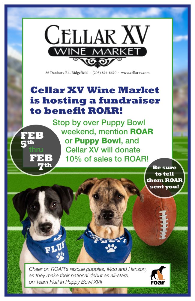 ROAR IS GOING TO THE 2021 PUPPY BOWL &amp; CELLAR XV HAS YOUR BEVERAGES FOR THE BIG GAME! conta.cc/3oy5pxp