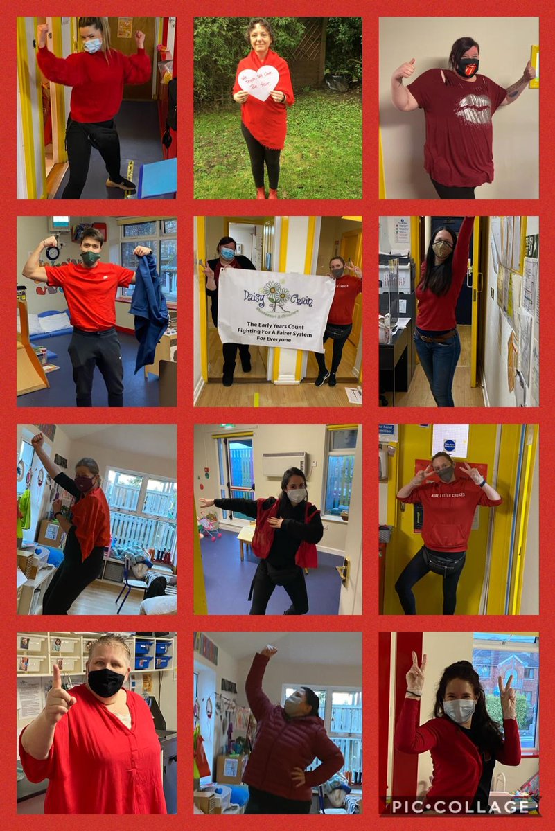 daisychaindub's tweet photo. Today is the day of the 'Big Start' campaign which is bringing together professionals, providers & parents to transform the Early Years Sector - here's a sample of the Daisy Chain gang going red #togetherforearlyyears #valueearlyyears #oneunitedvoice https://t.co/T0qe8Dmazm