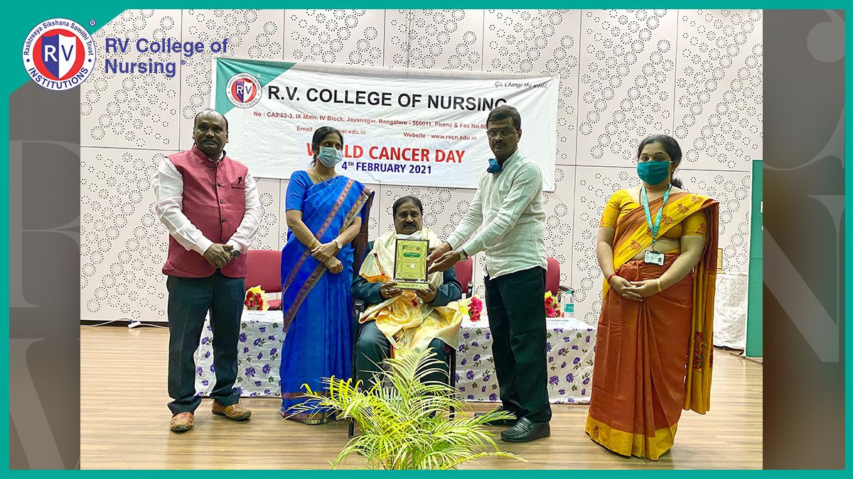 RVInstitutions's tweet photo. #RVCN observed #WorldCancerDay on 4th February 2021. We were pleased to have Prof. Sathyanarayana T.E as the chief guest of the event. He was felicitated for his contribution made in the field of cancer after his talk with the students on cancer and its causes. https://t.co/3t5sWQtNh6