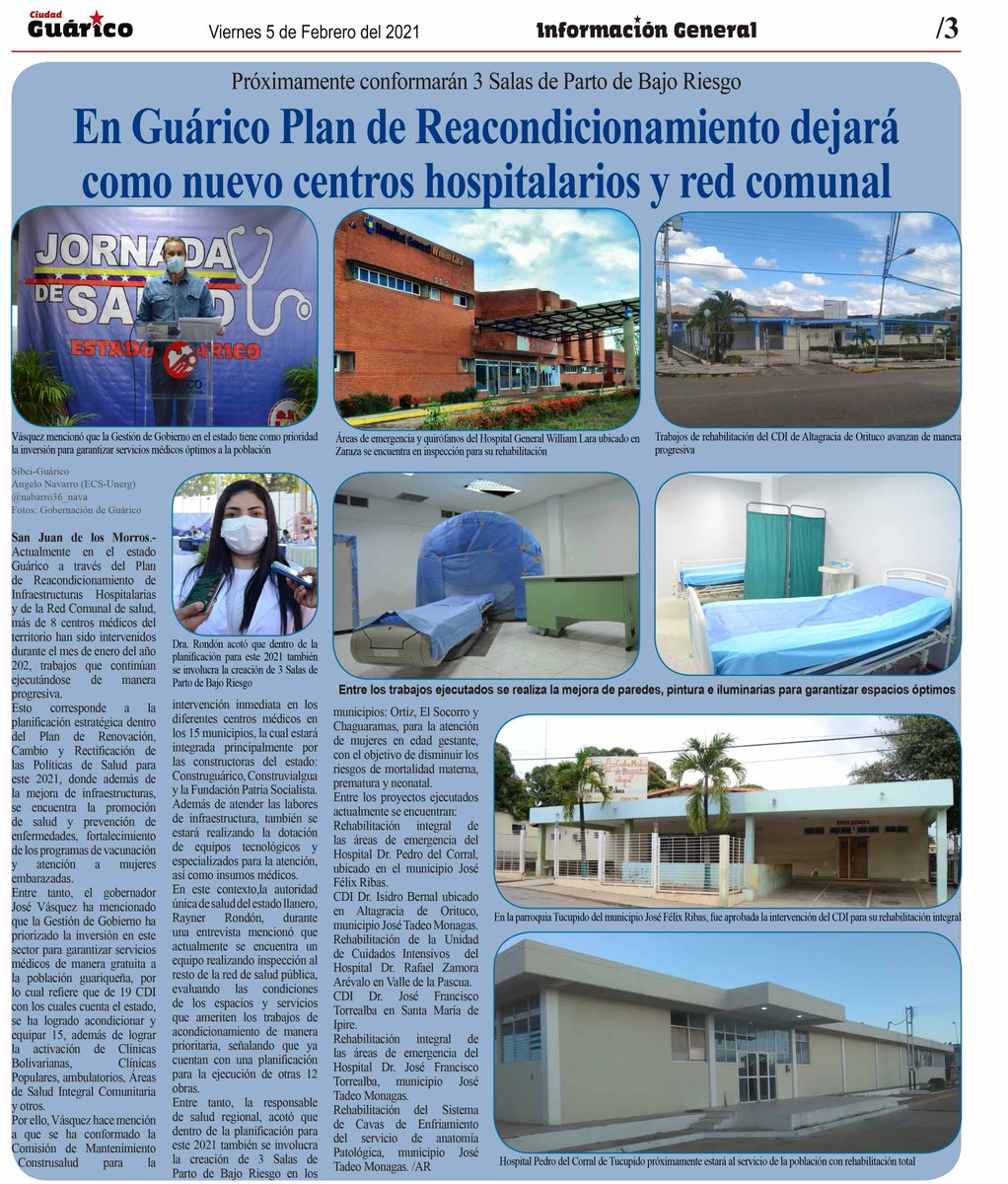 Gob_Guarico's tweet photo. #InfGeneral || En #Guárico Plan de Reacondicionamiento dejará como nuevo centros hospitalarios y Red Comunal
#UniónDeLosPueblos
#EnCuerpoYAlmaPorGuárico https://t.co/LO0sBeL6q9