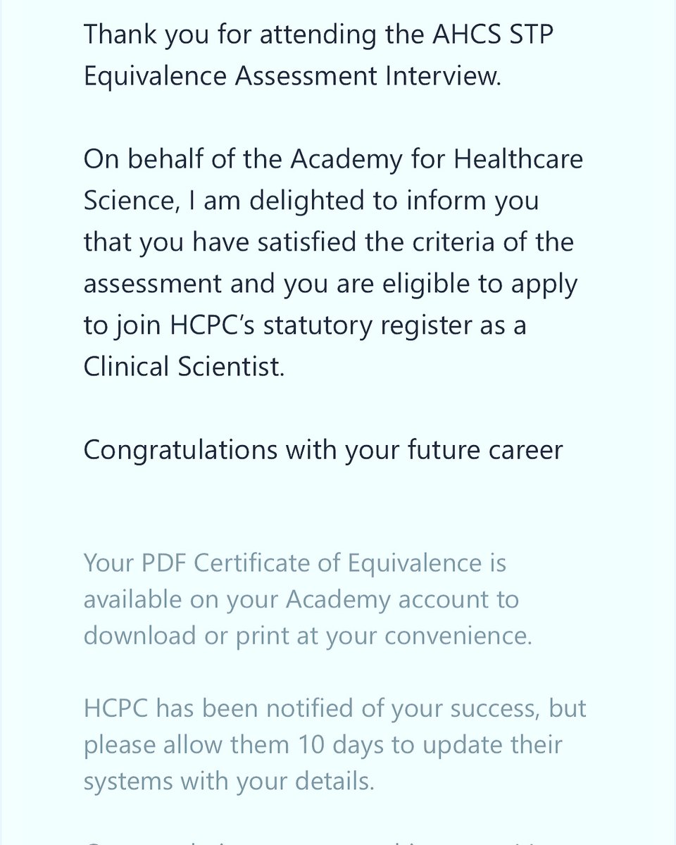 RLH_CREST (@crestrlh) on Twitter photo Passed the AHCS STP Equivalence Assessment Interview, and can now register to join HCPC’s statutory register as a Clinical Scientist 👩🔬🤩 <a href="/ahcsuk/">Academy for Healthcare Science</a> Passed the AHCS STP Equivalence Assessment Interview, and can now register to join HCPC’s statutory register as a Clinical Scientist 👩🔬🤩 <a href="/ahcsuk/">Academy for Healthcare Science</a>