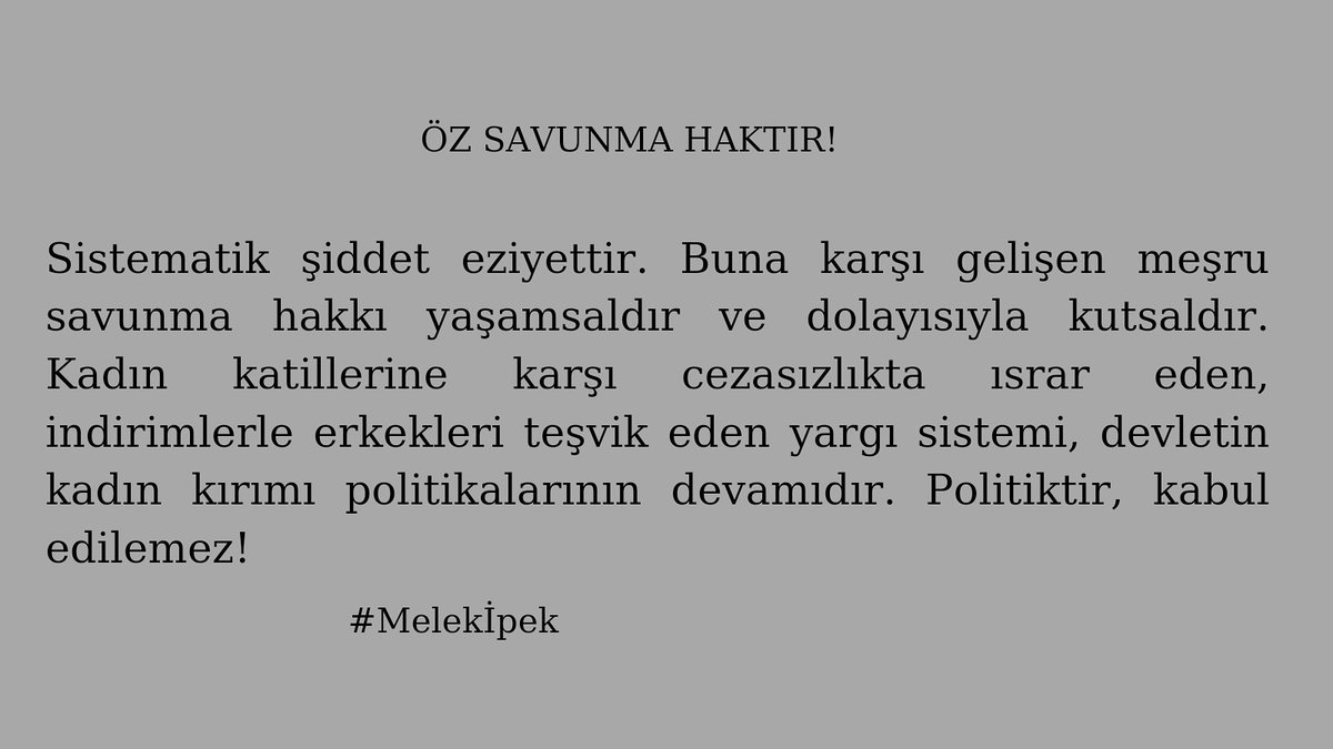 “Öldürdü “ ifadesi yanlış!!!
“Eşi tarafından öldürülmek istenen #melekipek hayatta kalmayı başardı.” demelisiniz! #melekipekicinadalet #melekipekserbestbırakılsın