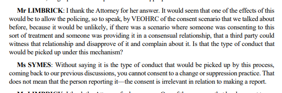 How did Jaclyn Symes remain calm answering the exact same question on consent from Limbrick over and over. Is he incapable of retaining information or does he just ignore the answer?