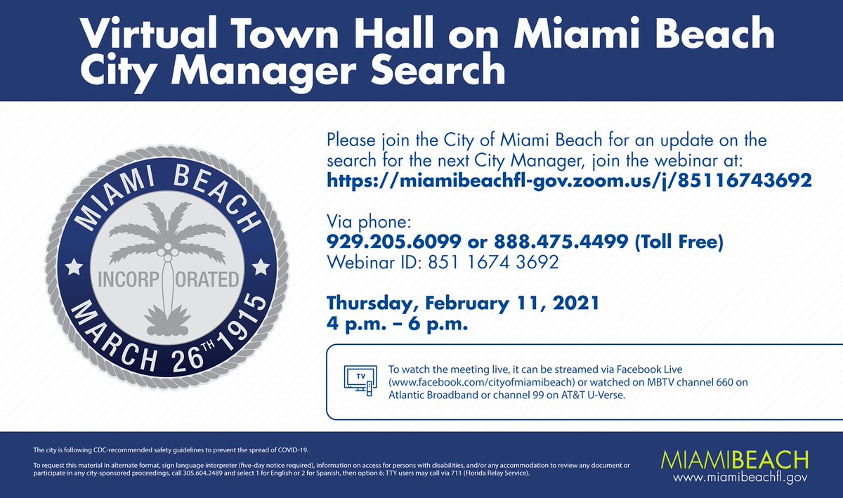 marksamuelian's tweet photo. I advocated strongly for community input in the City Manager selection process, and am excited to hear resident opinions on the matter. Join your neighbors, me, and other city officials  on Thursday at 4pm.
#MiamiBeach #ResidentInput https://t.co/XXsAjzCjKv