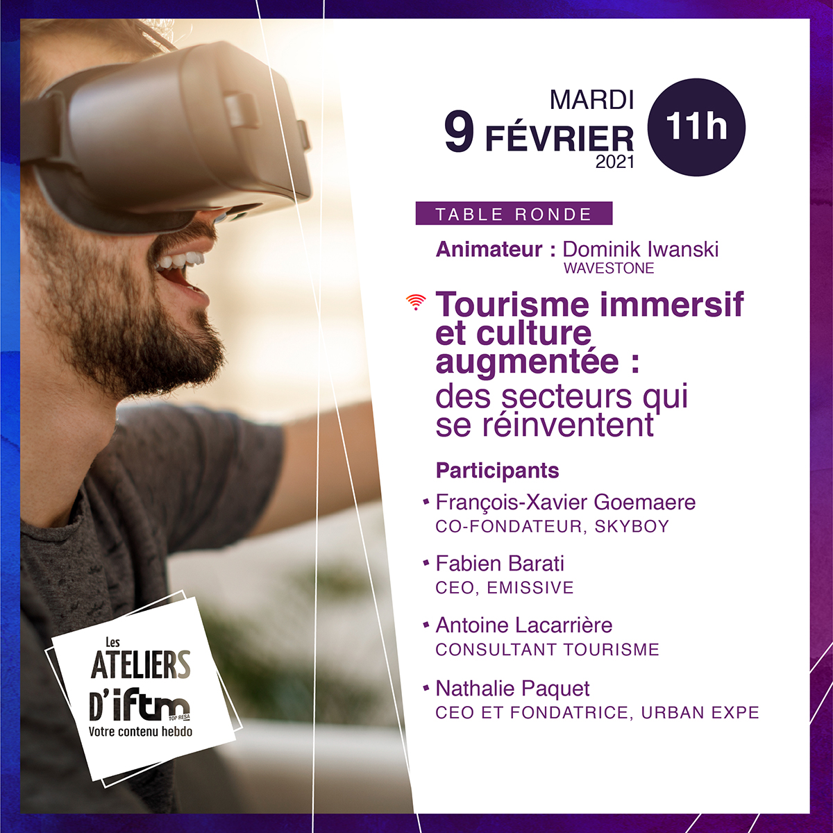 Rendez-vous le 9/2 > Ateliers d' <a href="/iftmparis/">IFTM</a> Tourisme immersif et culture augmentée : des secteurs qui se réinventent !
Avec nos amis de @skyboy_overlap <a href="/emissiveVR/">Emissive</a> 
Et Antoine LACARRIERE
Inscription👉 lnkd.in/dx9_jeq

@WelcomeCityLab 
#gamification #storytelling