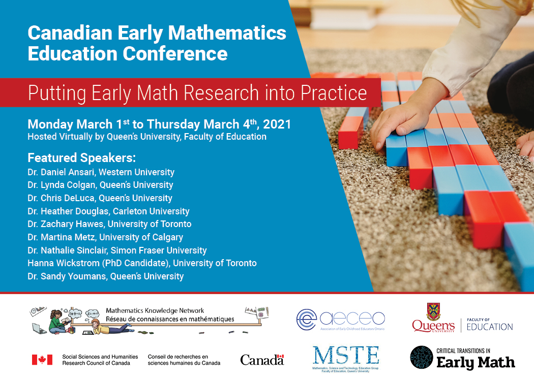 DrSandyYoumans's tweet image. Happy Friday! Have you registered for the @QueensEduc virtual Canadian Early Mathematics Education Conference yet? March 1st to 4th, 2021.
☑️FREE Event
☑️Great Speakers
☑️Practical Resources
REGISTER HERE: eventbrite.com/e/canadian-ear…
@SSHRC_CRSH @MSTEGroup @mknrcm @LyndaColgan