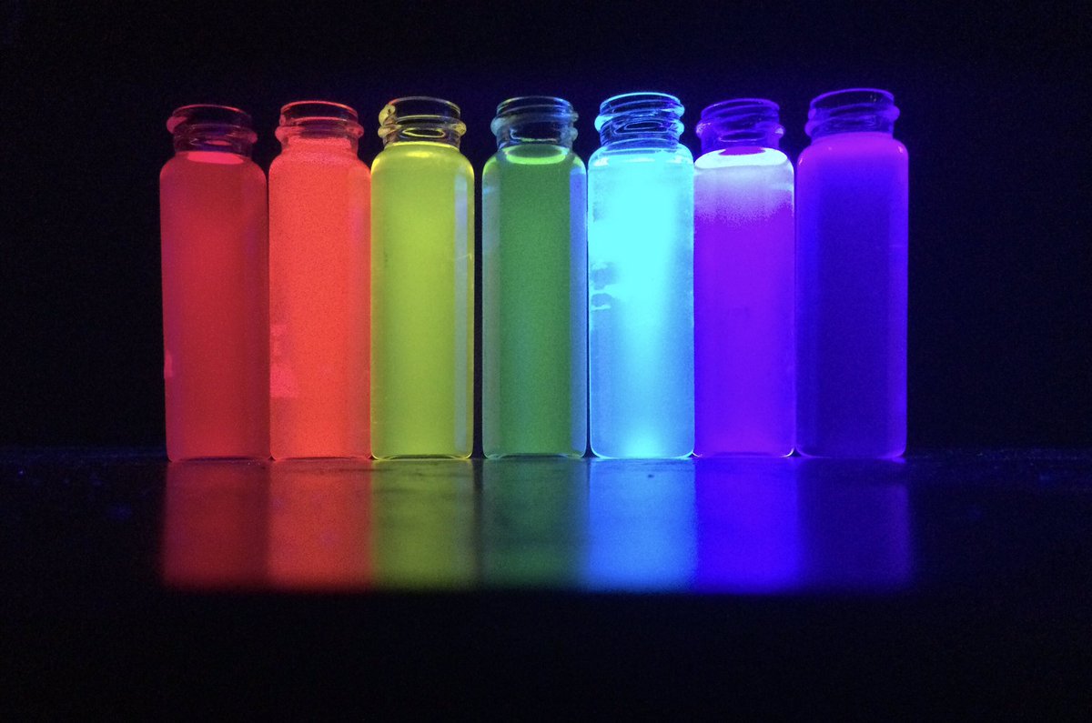 A fluorescent rainbow to brighten your day. A set of seven different fluorescent molecule/solvent combinations, to produce the seven rainbow colours #ROYGBIV.
#FluorescenceFriday #RealTimeChem #Fluorescence #Rainbow #Science #SciComm
