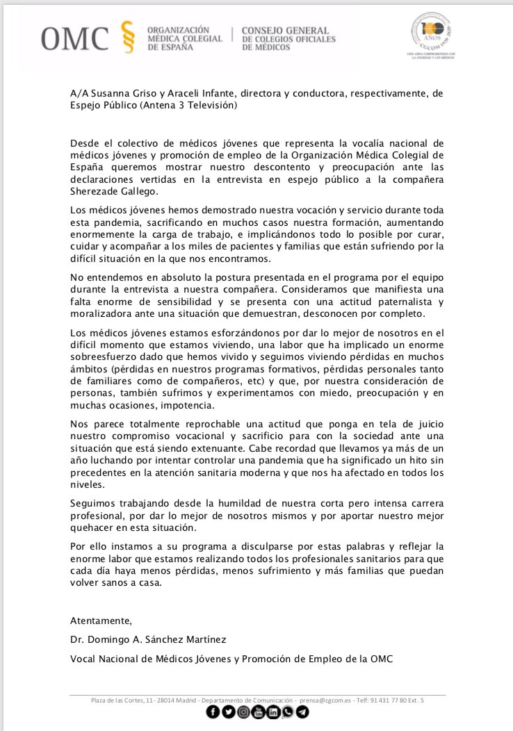 <a href="/SheilajustoS/">sheilajusto</a> <a href="/susannagriso/">Susanna Griso</a> Respuesta de <a href="/dosanz10/">Domingo Antonio</a> representante de médicos jóvenes de @OMC_Espana